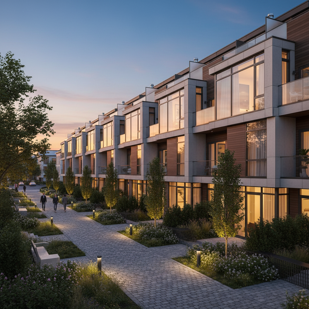 Luxury townhouse design with floor-to-ceiling windows.