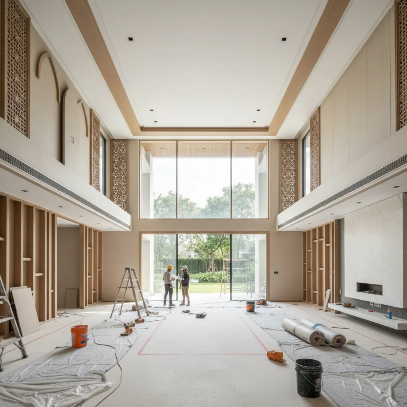Existing villa interior being replanned during renovation works