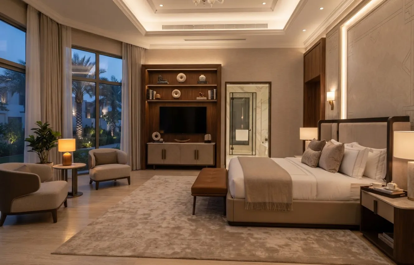 Luxury villa bedroom interior reflecting residential and hospitality experience