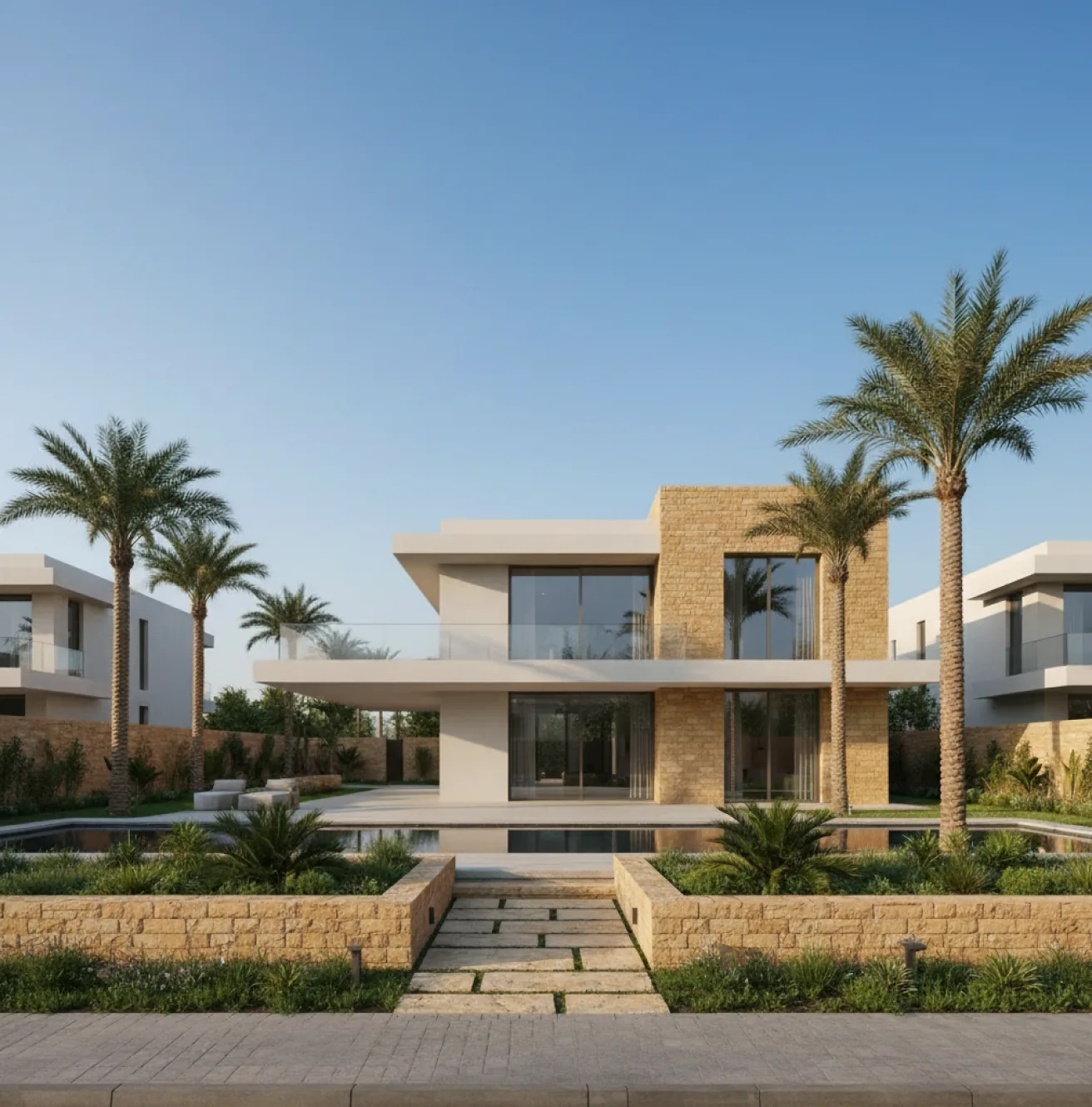 Renovated contemporary villa exterior in Umm Al Sheif