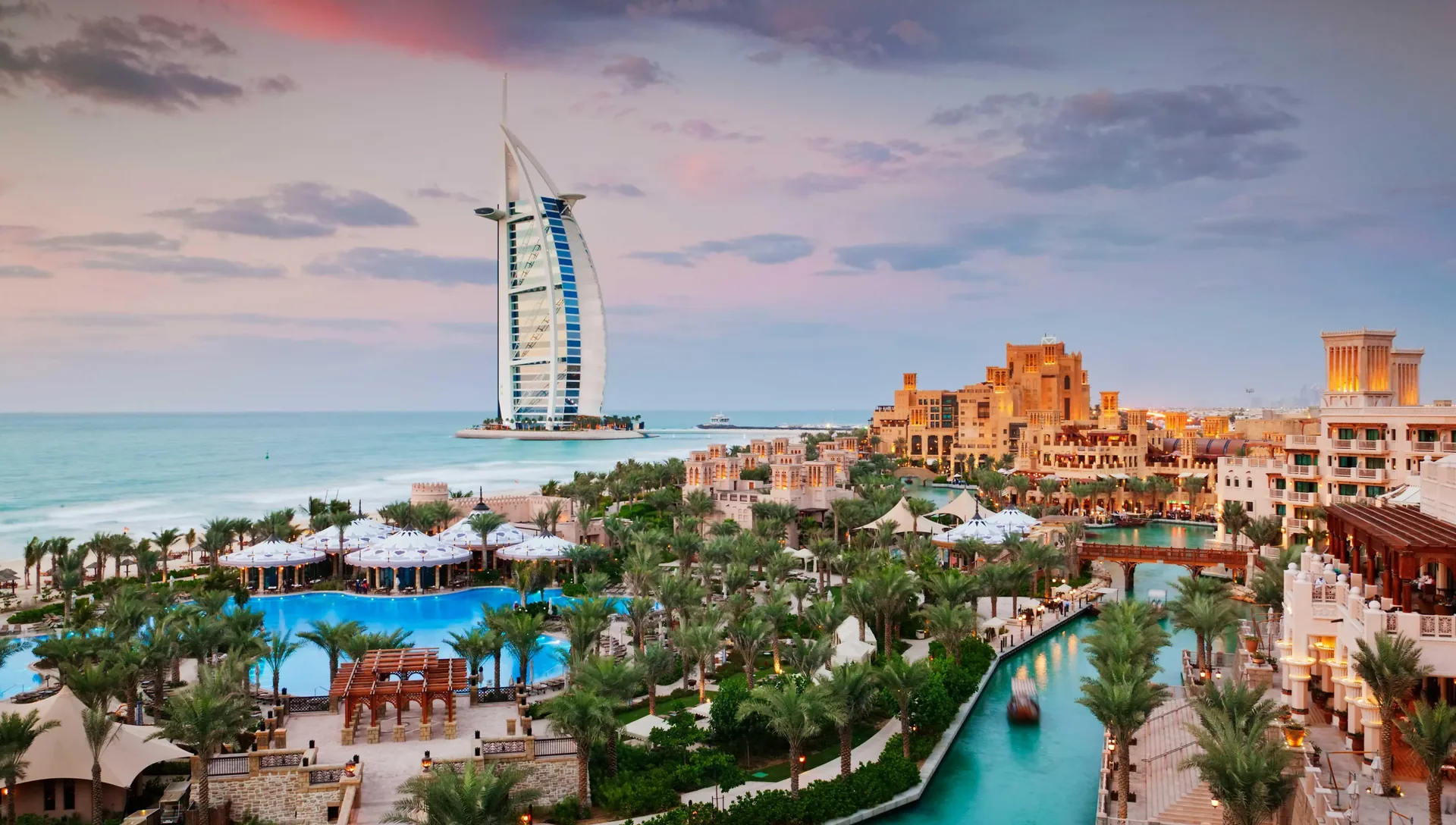 Burj Al Arab and Madinat Jumeirah near Umm Al Sheif, Dubai