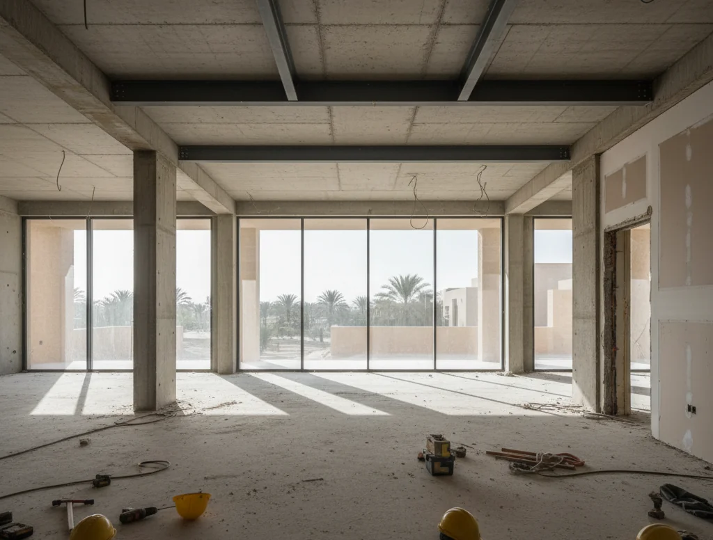 Villa interior stripped back during renovation on an independent plot
