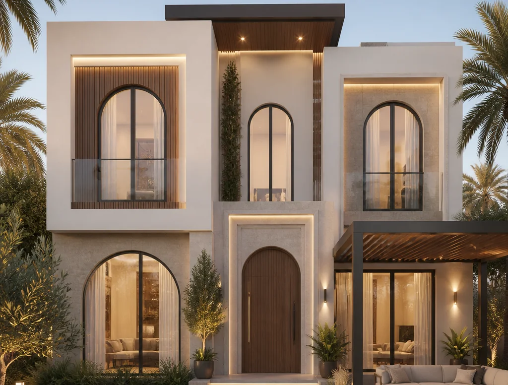 Mediterranean-style Nakheel villa facade in Nad Al Sheba