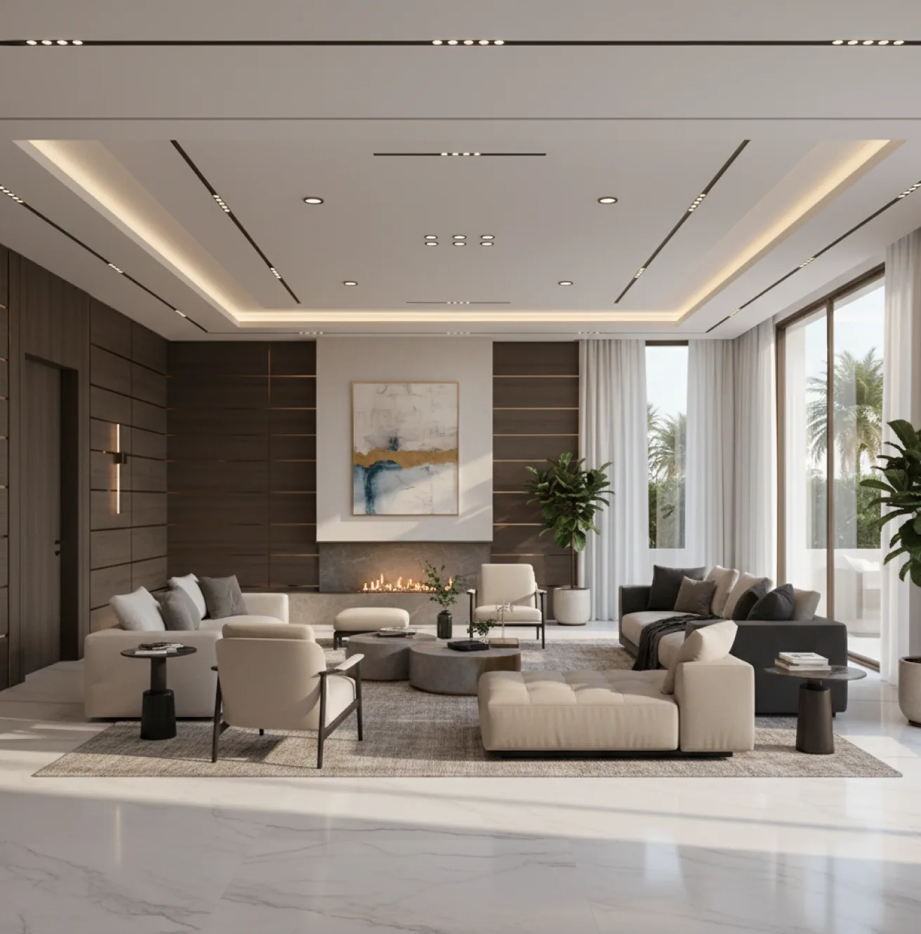 Turnkey villa renovation in Nad Al Sheba with a contemporary living room
