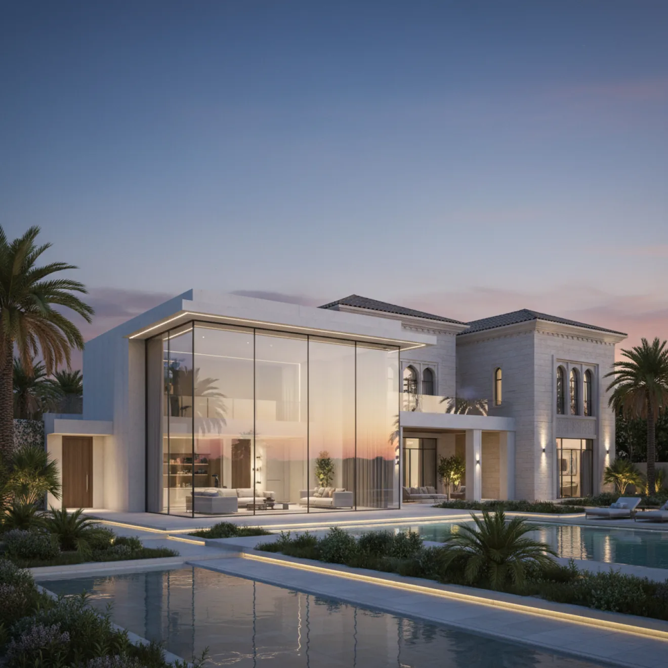 Villa extension with glazed majlis wing and pool