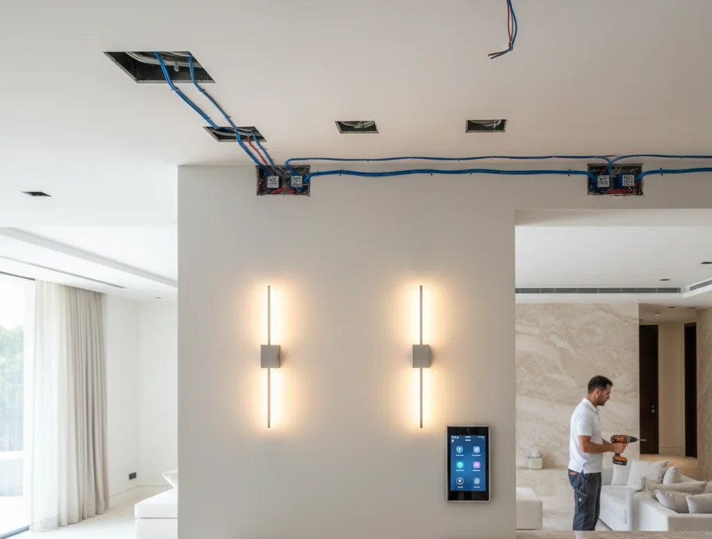 Electrical and lighting upgrade works in a villa renovation