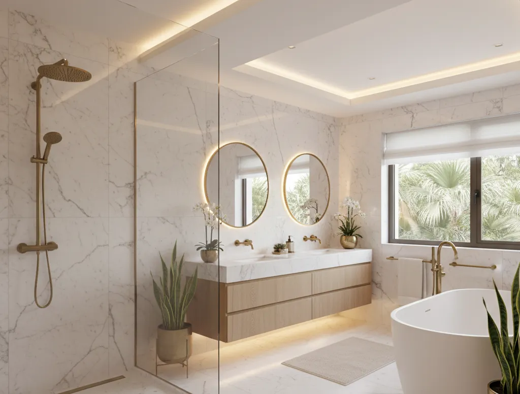 Bathroom renovation in a District One villa with freestanding bathtub