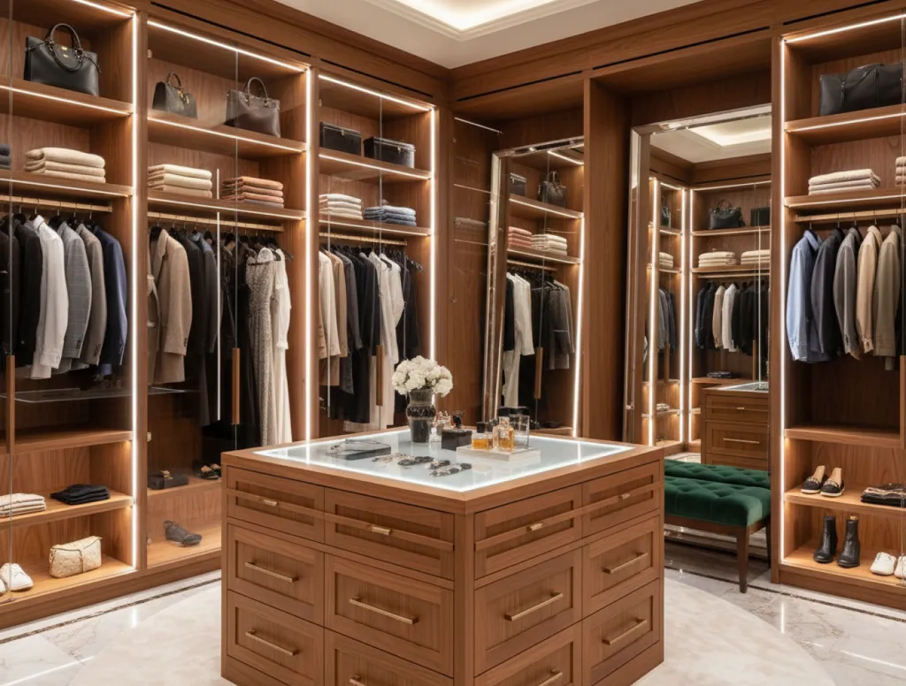 Bespoke walk-in wardrobe joinery for a District One villa renovation
