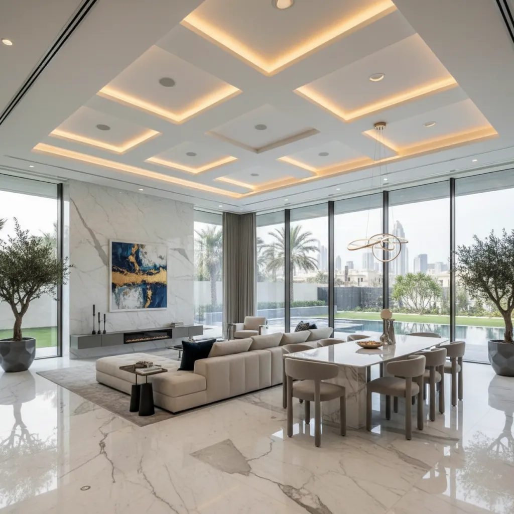 Open-plan dining and entertainment area in a District One villa
