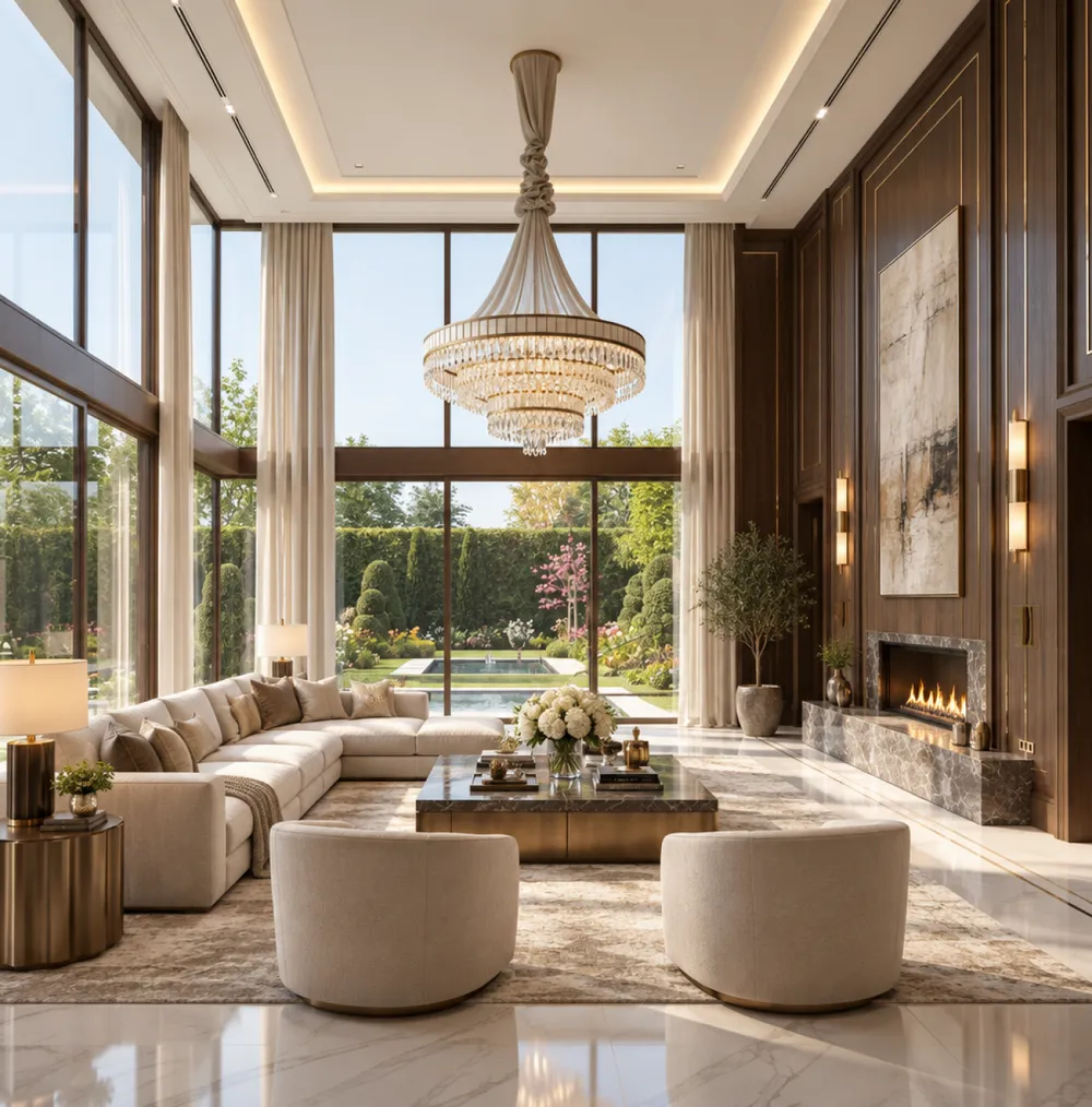 Double-height living room in a renovated District One villa