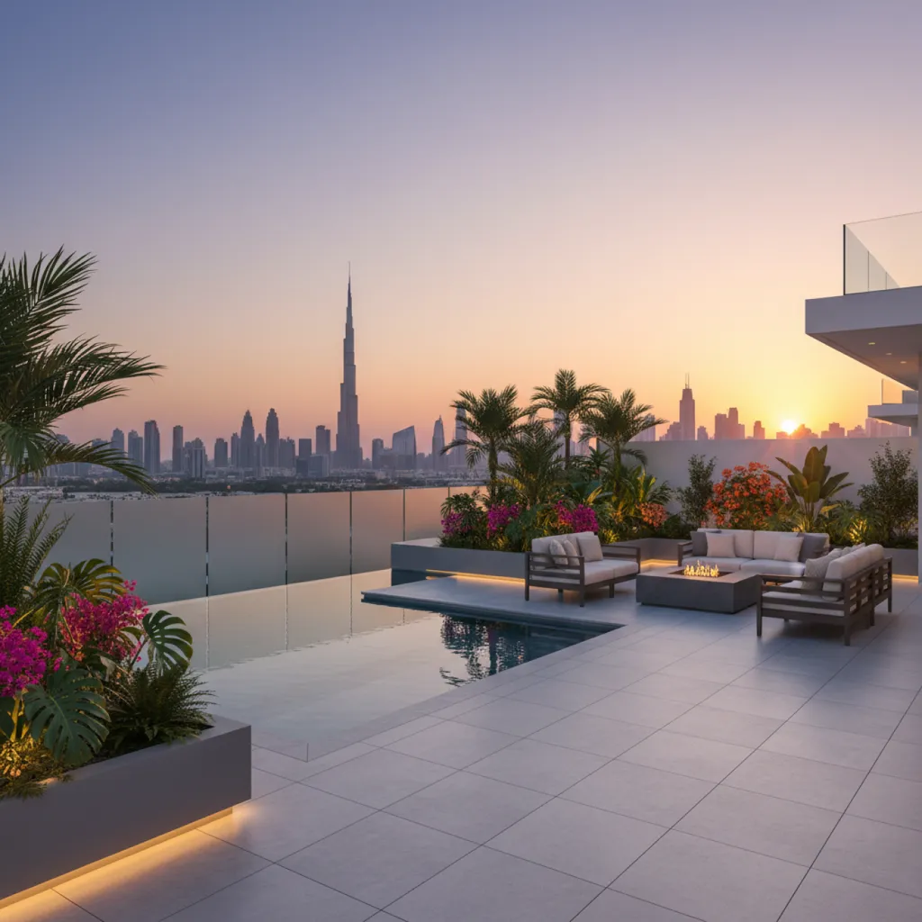 Villa terrace and pool connecting indoor and outdoor living in District One