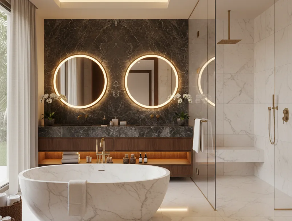 Master bathroom upgrade with freestanding bathtub and double vanity in Dubai Hills Estate
