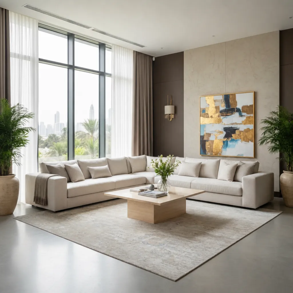 Renovated living room in a Dubai Hills Estate villa