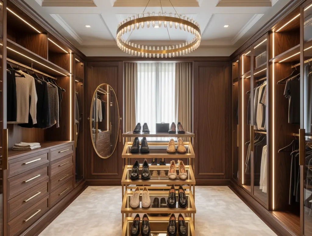 Custom walk-in closet joinery for a Dubai Hills Estate villa