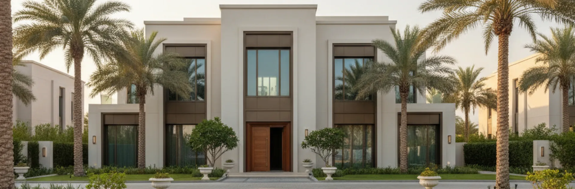 Townhouse facades illustrating villa renovation cost in Dubai Hills Estate