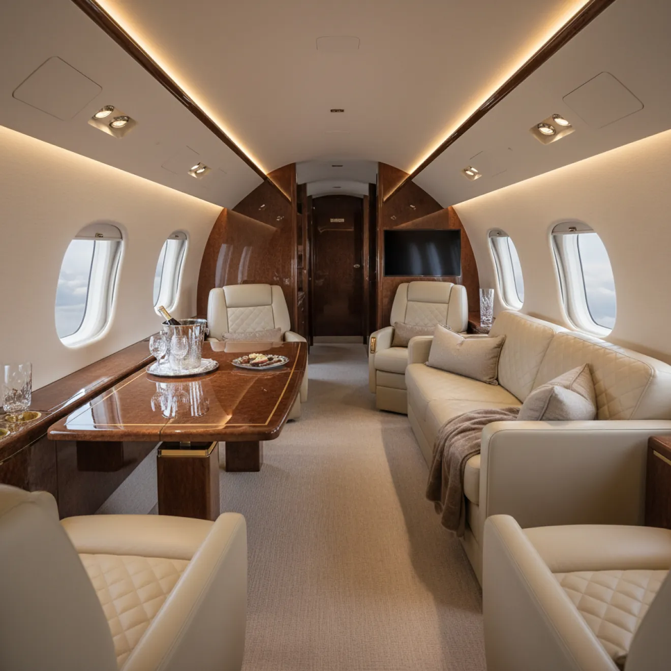 Refurbished Gulfstream aircraft cabin interior by Rayfitout