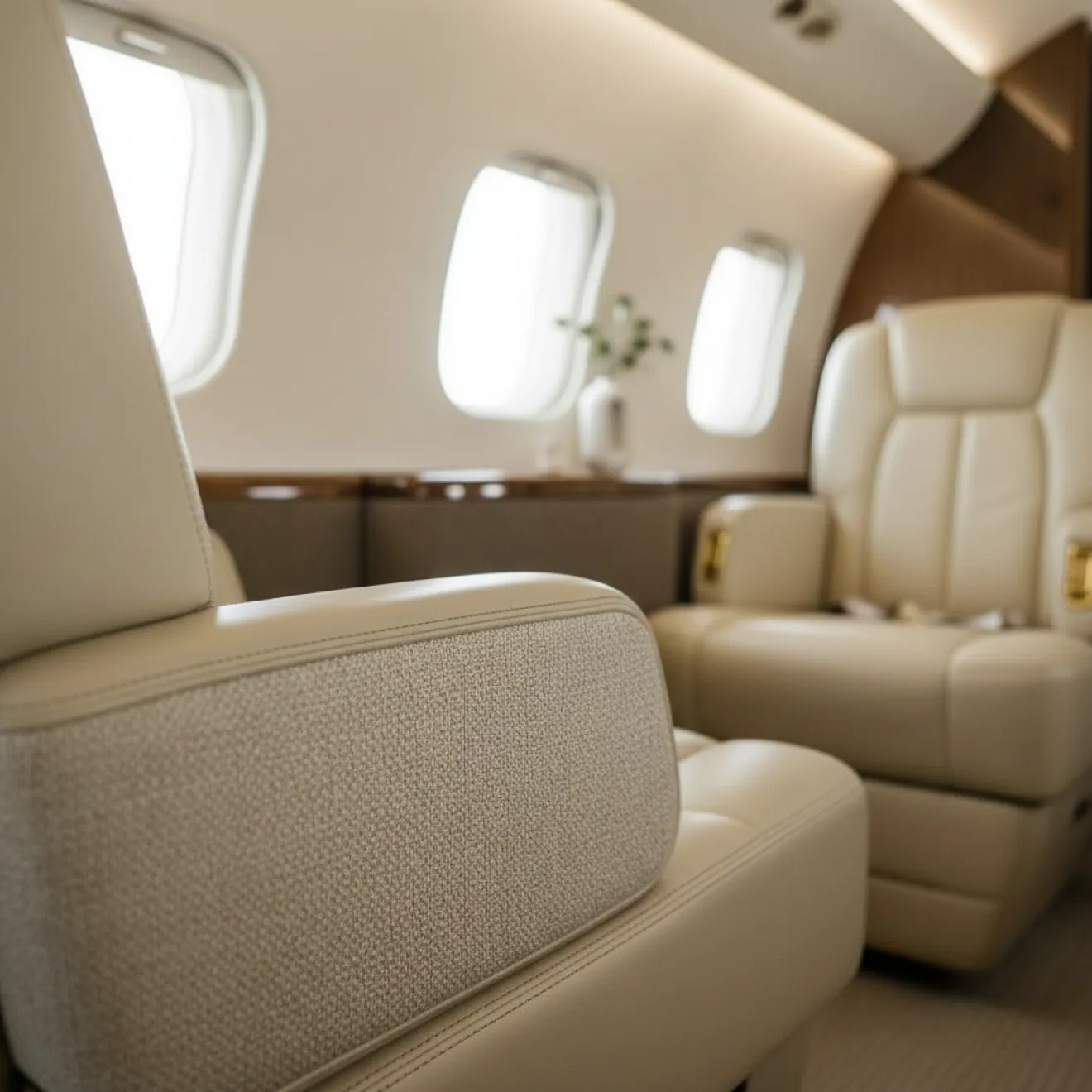 Custom leather and textile upholstery on Gulfstream seating