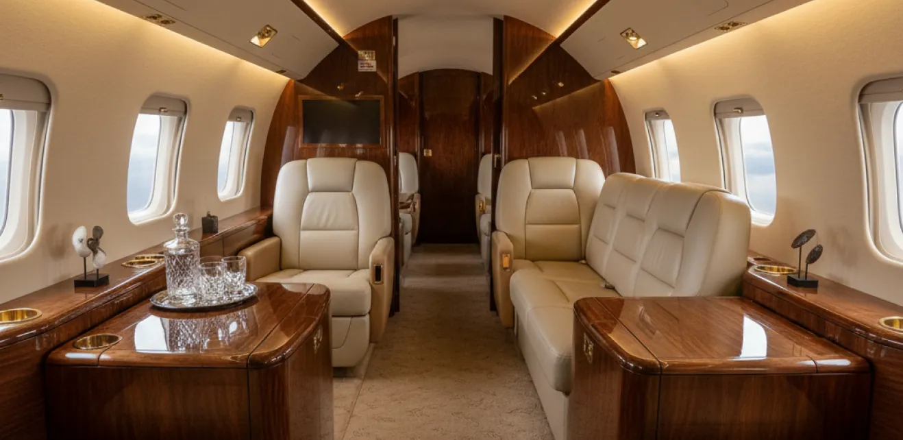 Custom aircraft cabinetry and joinery in a Gulfstream cabin