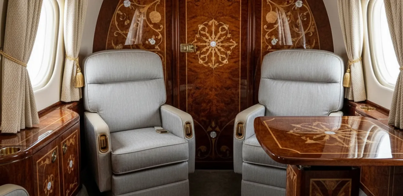 Custom veneers and decorative woodwork for an aircraft interior