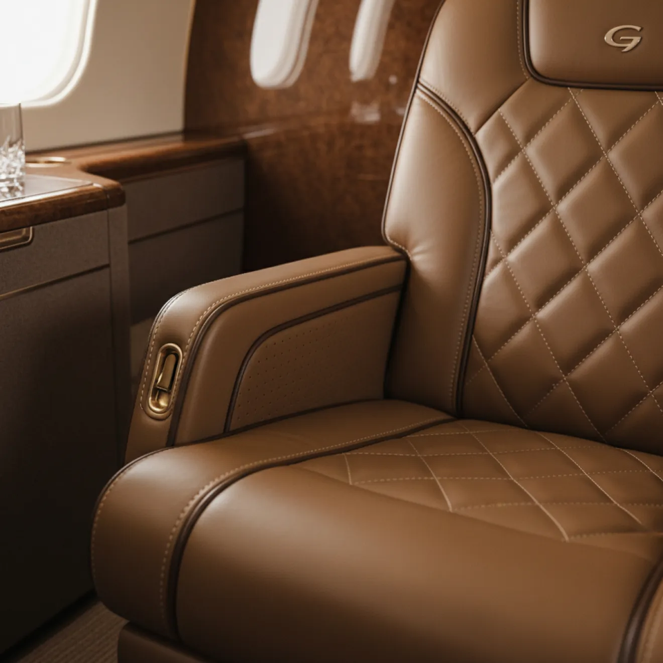 Hand-stitched leather seating in the Gulfstream G650