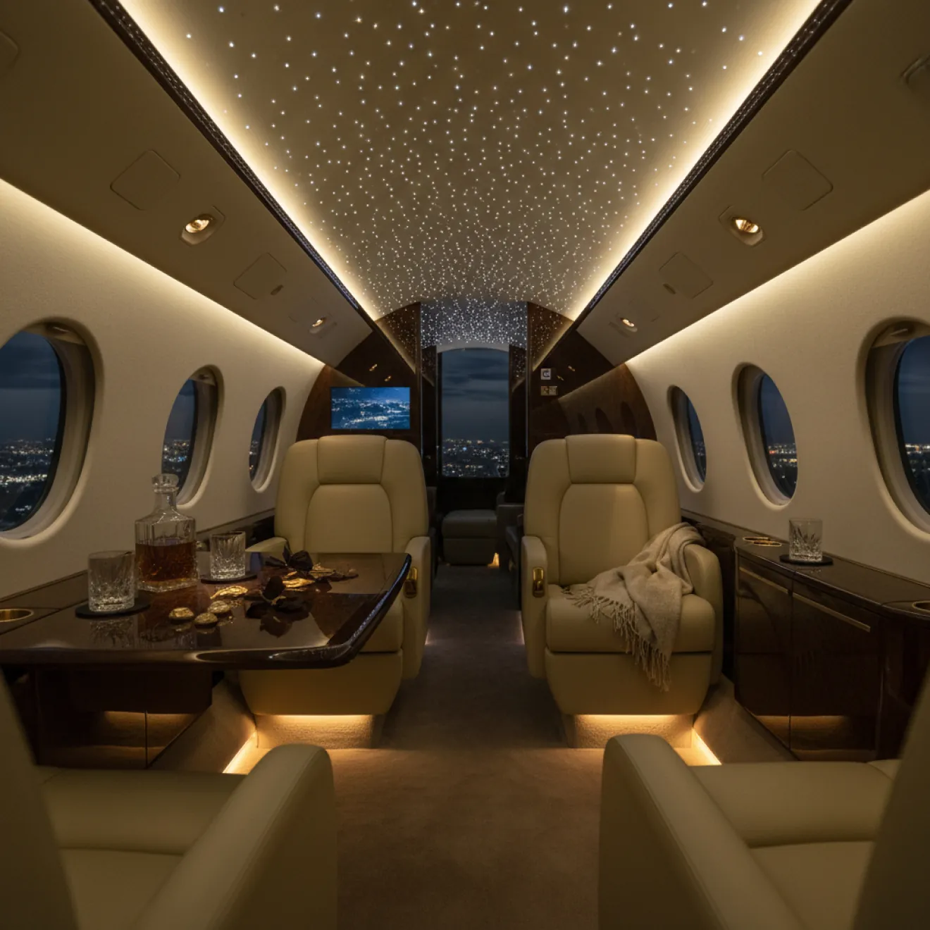 Ambient LED and accent lighting in a Gulfstream cabin