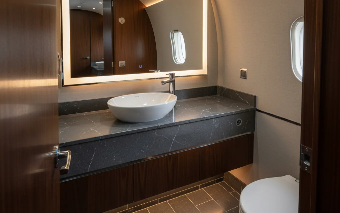 Refurbished wall, dado and ceiling finishes in a Gulfstream cabin