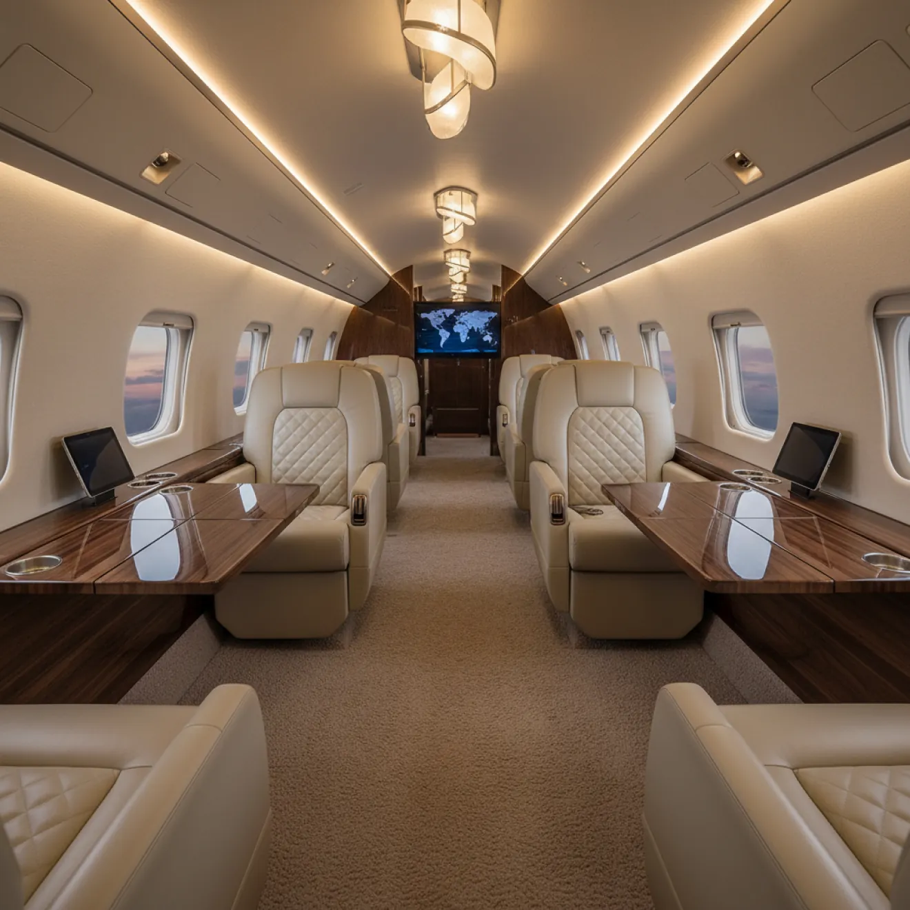 Modernized Gulfstream cabin interior with contemporary finishes
