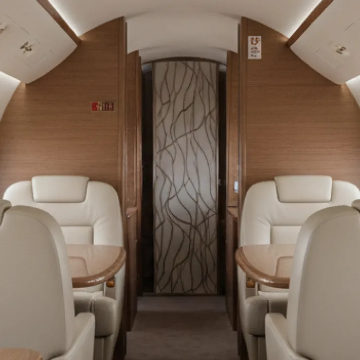 Falcon 8X cabin interior with long-zone seating and bespoke finishes