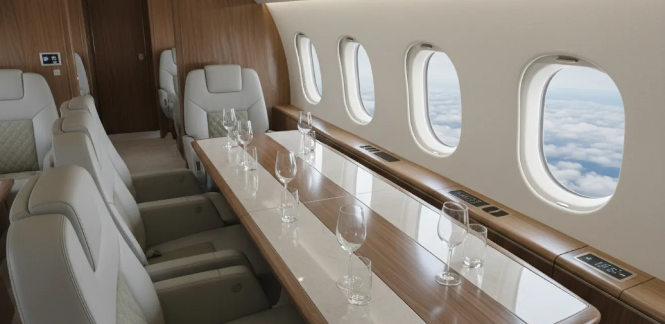 Falcon 8X dining lounge interior