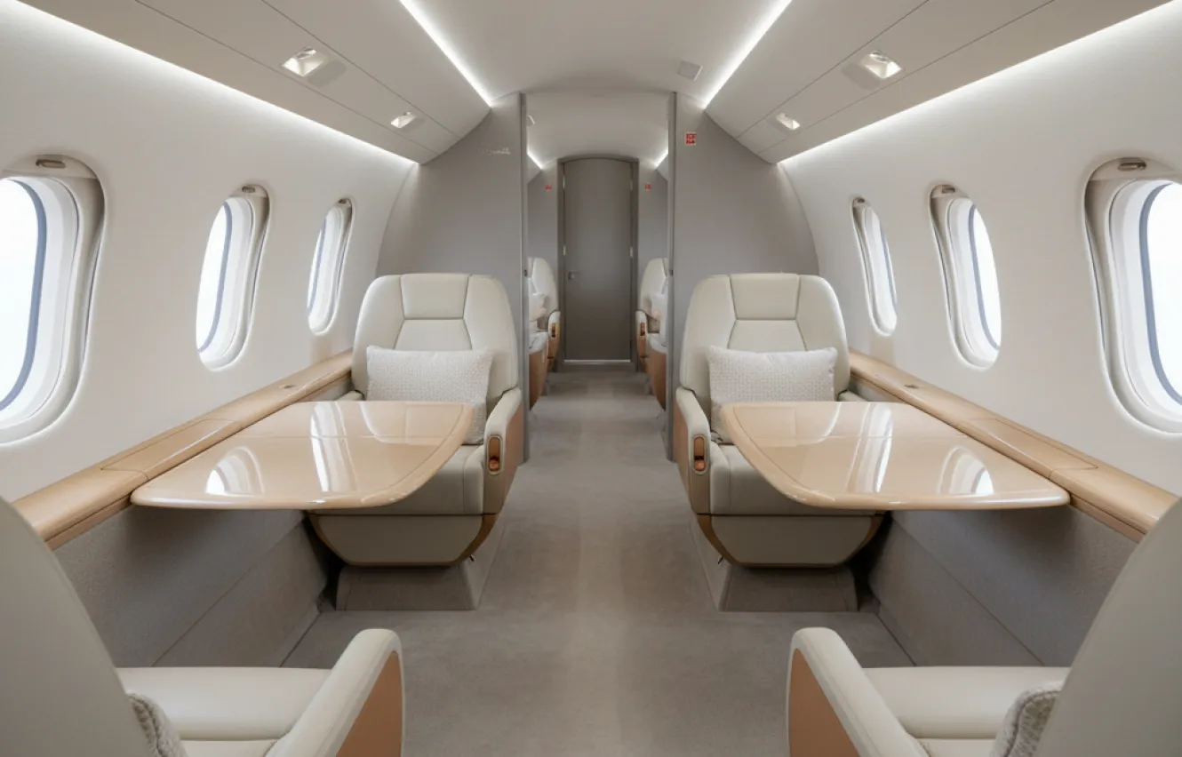 Falcon 6X club-four seating with tailored materials
