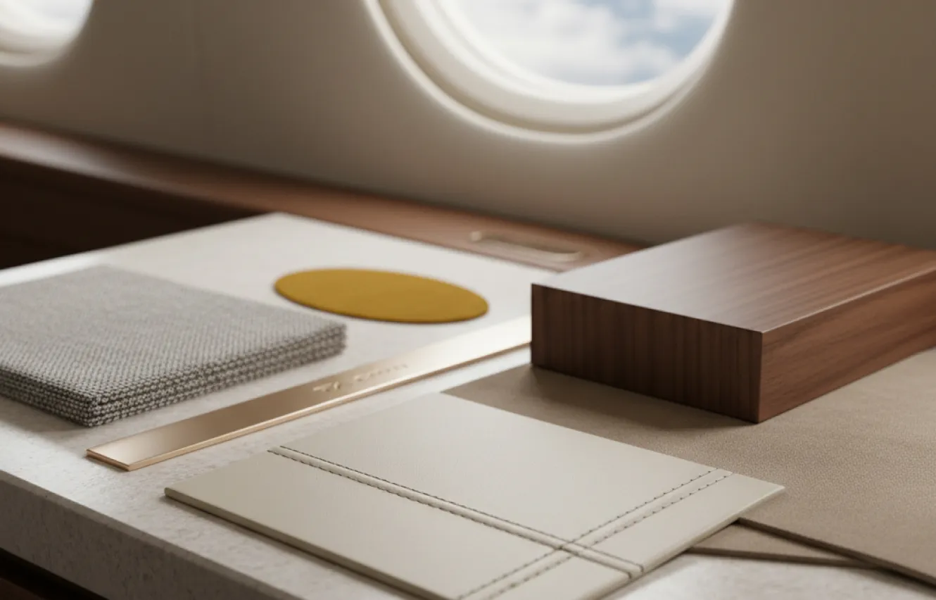 Falcon cabin material samples for in-house joinery