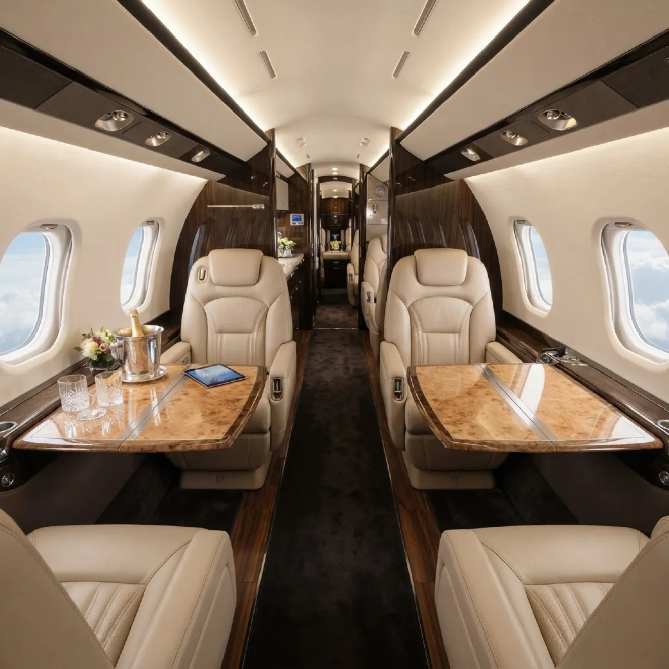 Luxury Embraer executive jet cabin interior