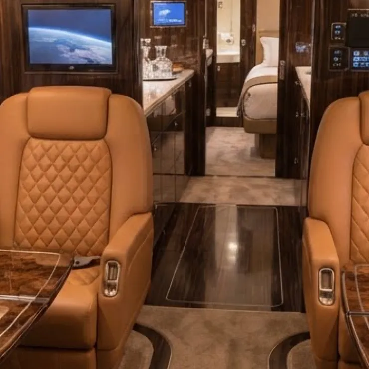 Embraer cabin with quilted leather seats