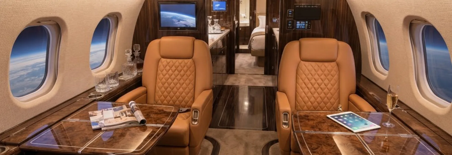 Embraer cabin with quilted leather seats