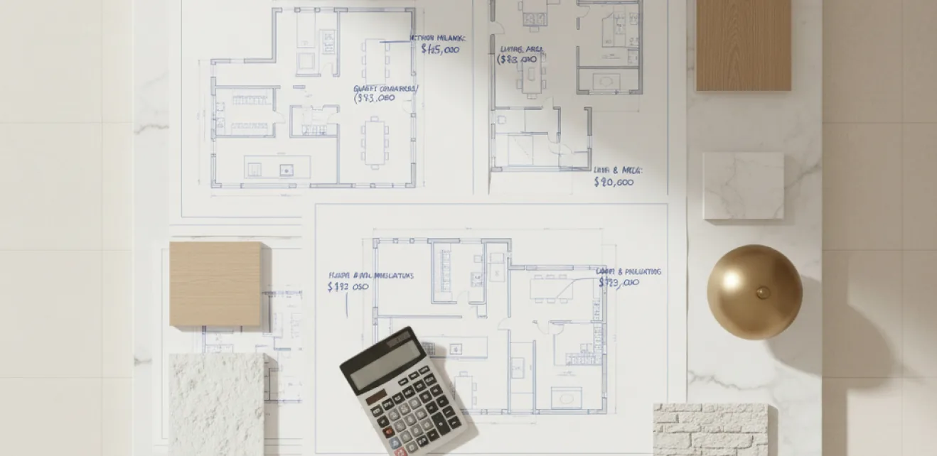 Floor plans, material samples and calculator for apartment fit out costing