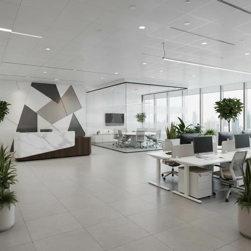Modern office fit out with open workstations