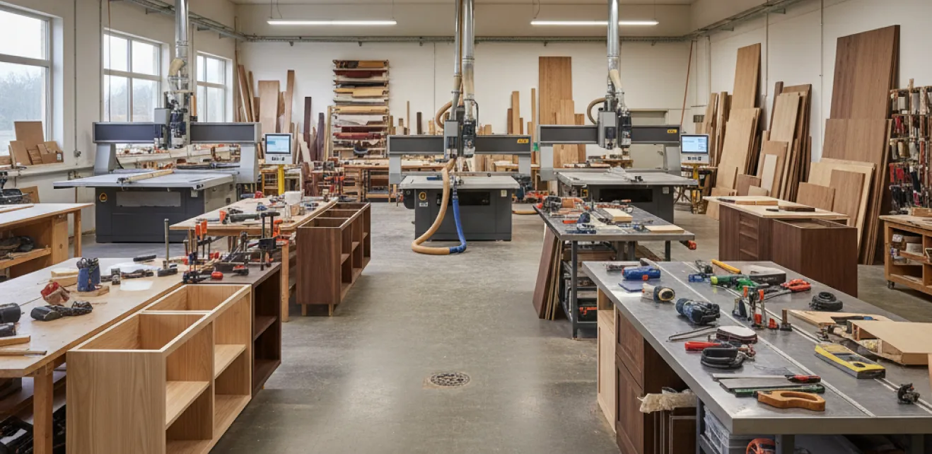 In-house joinery workshop producing custom commercial furniture