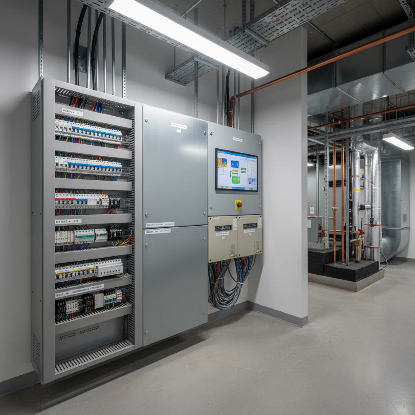 Fire alarm and life safety control panels in a commercial building