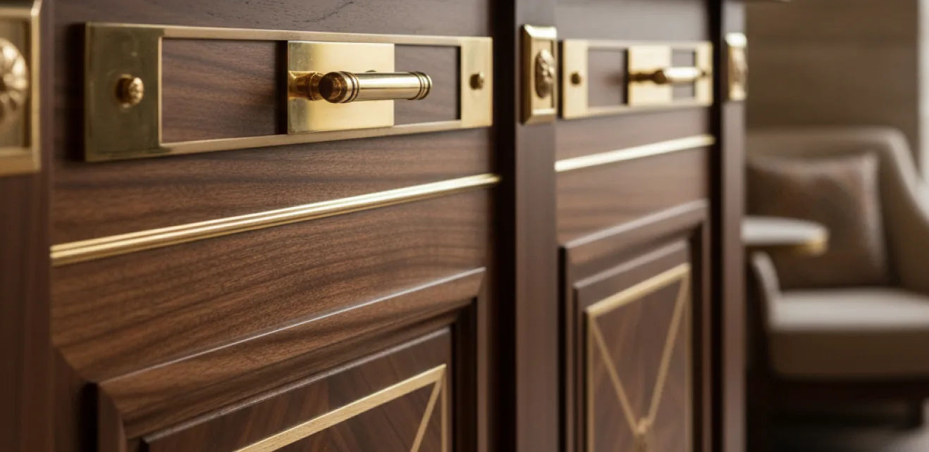 Bespoke timber joinery with brass detailing