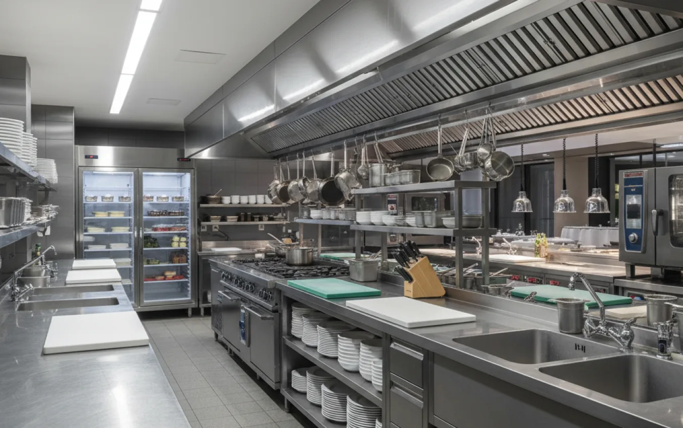 Stainless steel commercial kitchen for a hospitality venue