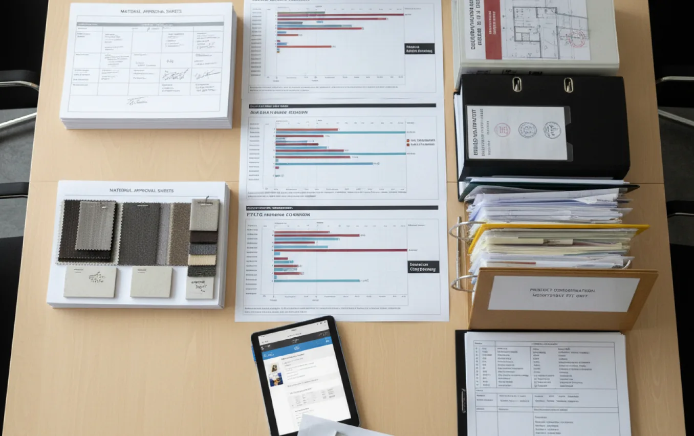Project schedules, material samples and approval documents