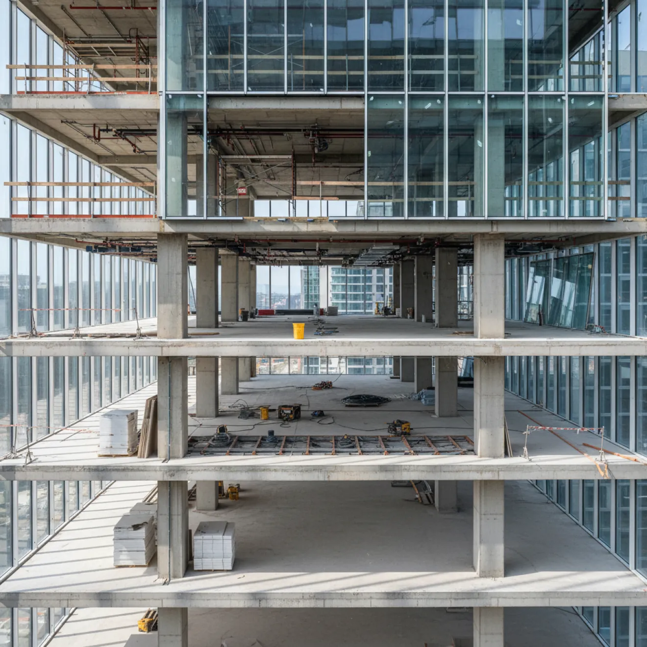 High-rise tower under multi-floor fit out construction