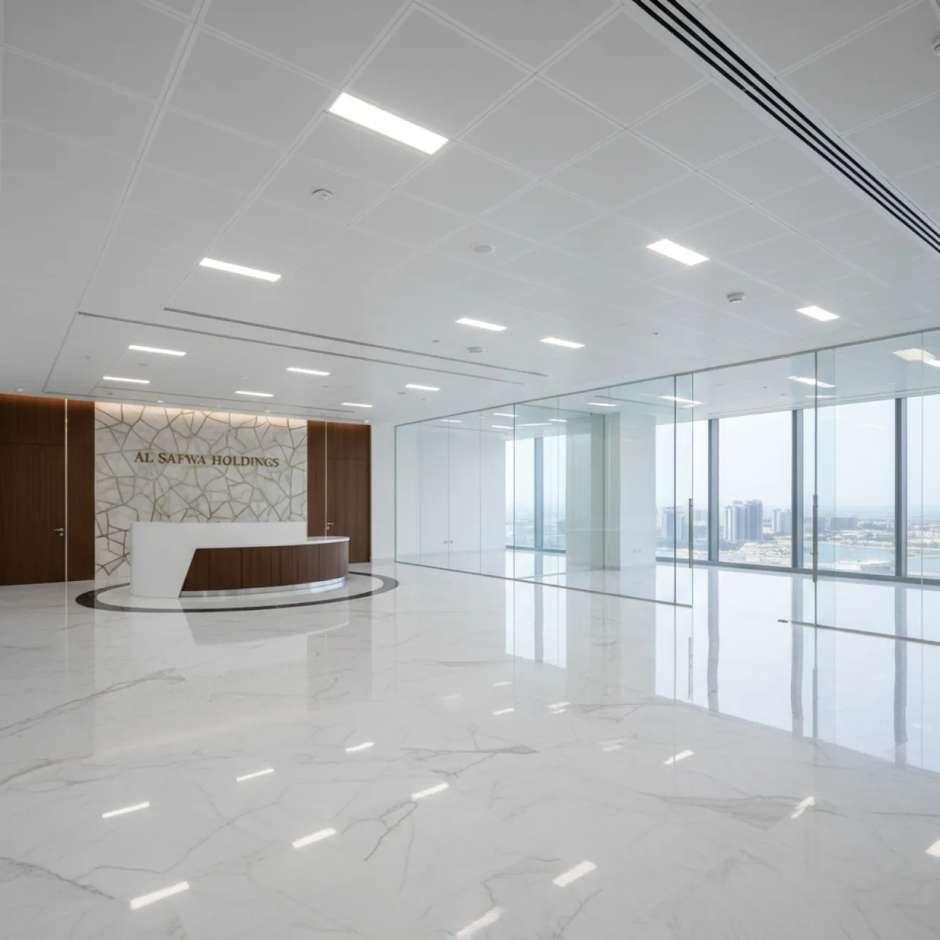 Completed tower office reception at final handover