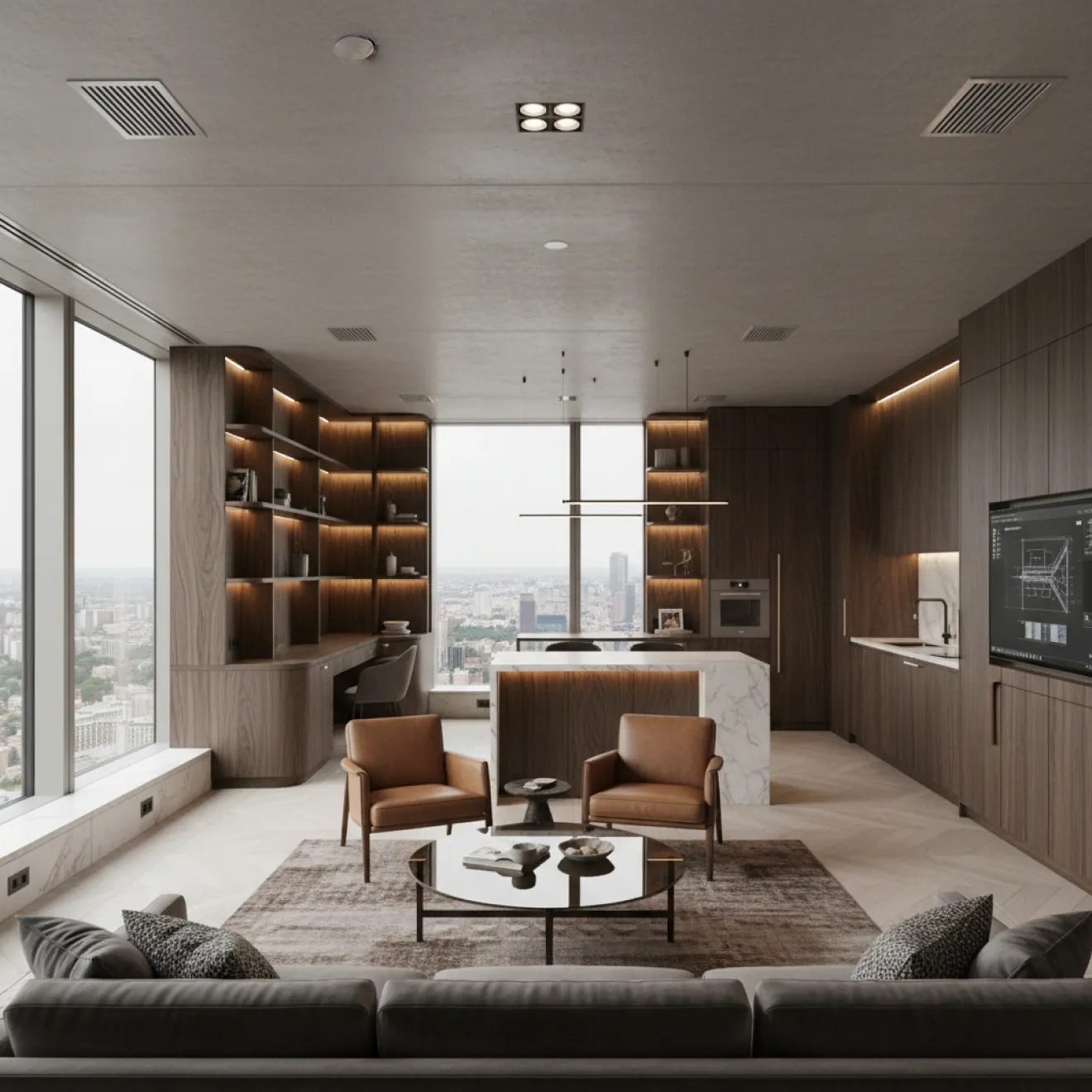 Furnished mock-up unit inside a high-rise tower