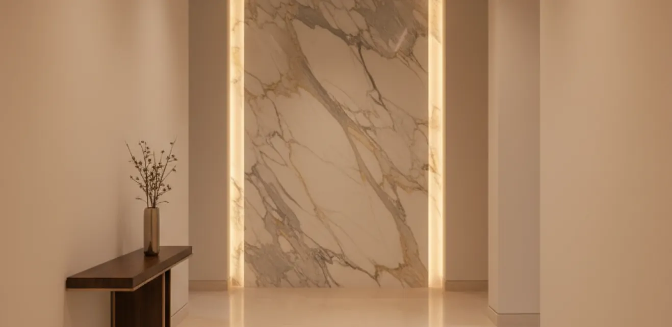 Marble feature wall with illuminated niche