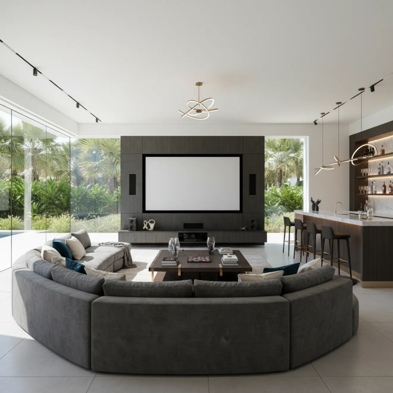 Yas Island villa family lounge with home cinema