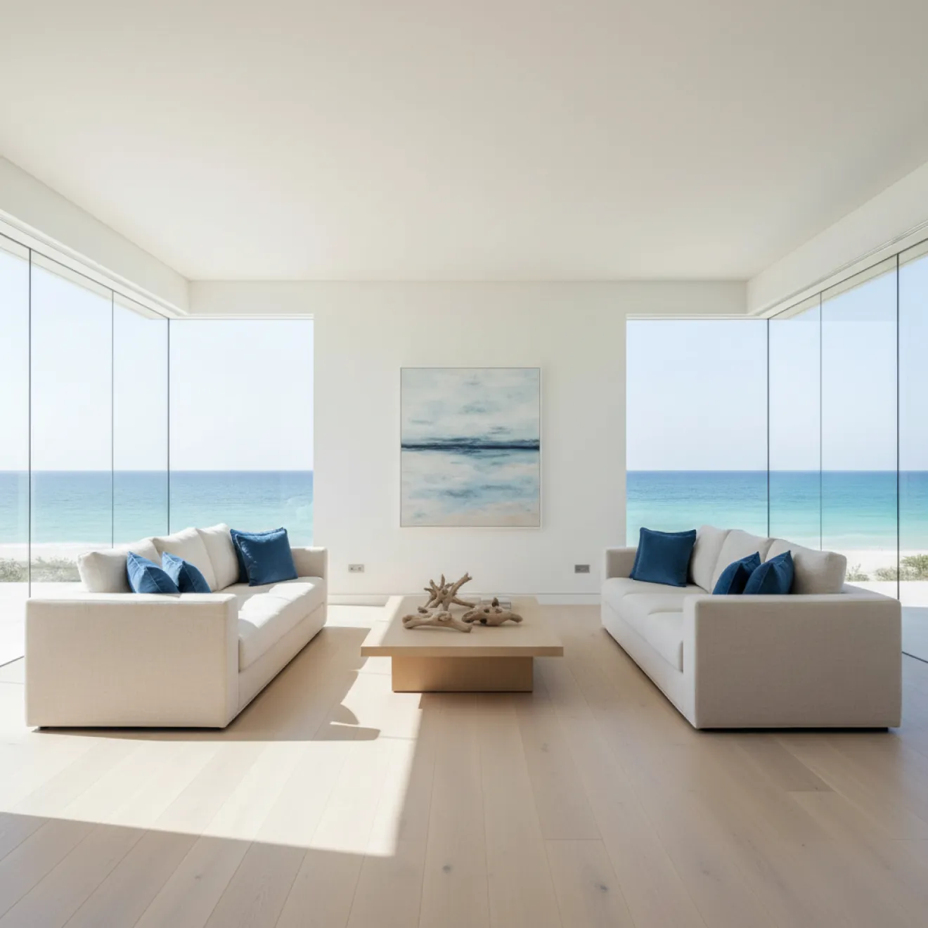 Saadiyat Island beachfront villa living room with sea views