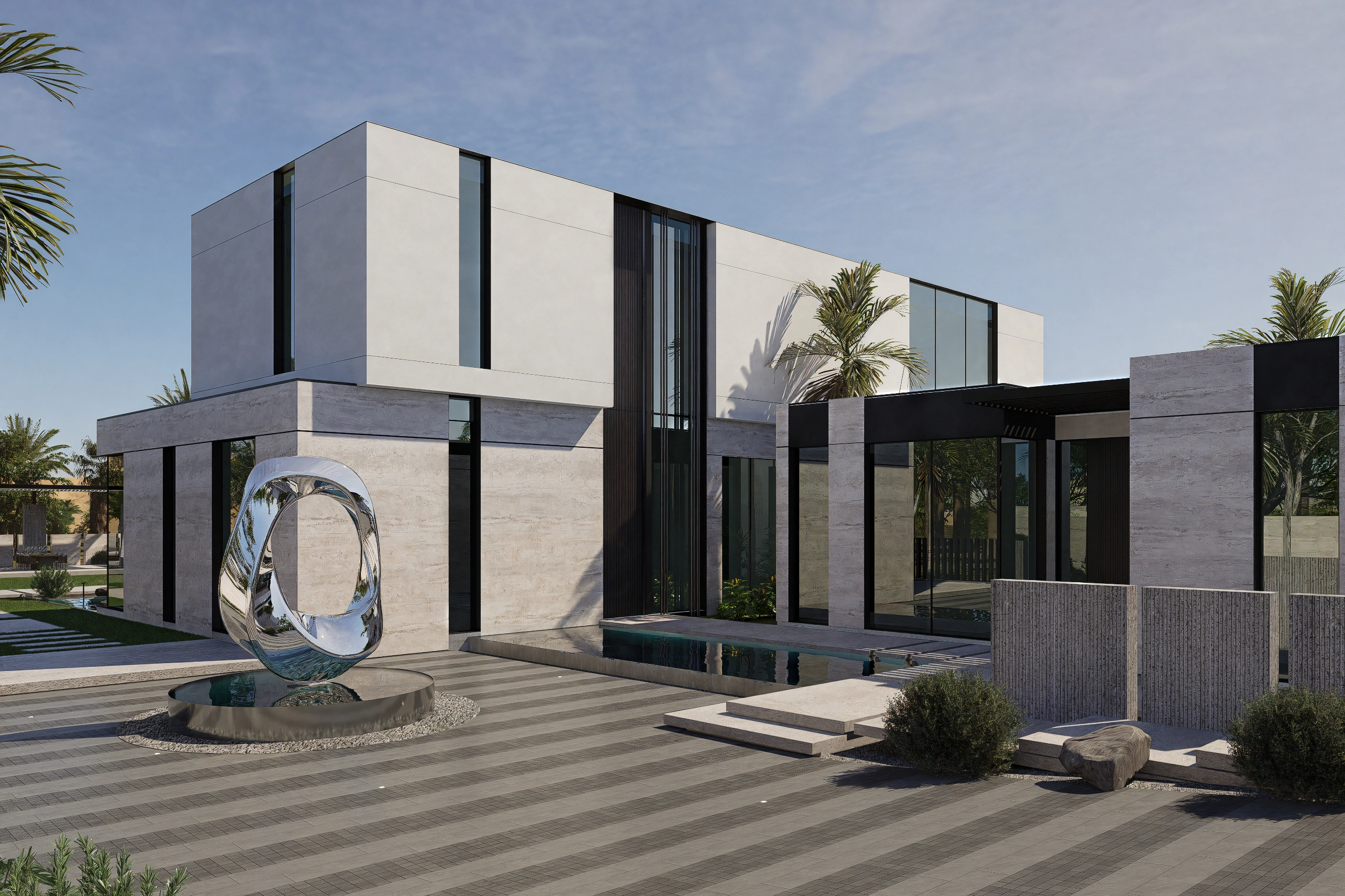 Contemporary luxury villa exterior, representing private residences designed by Rayfitout for Abuja homeowners