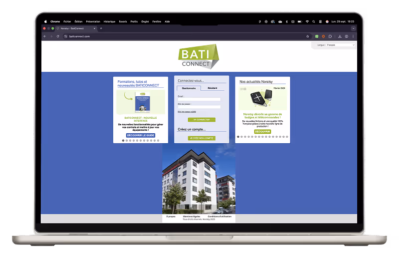 Interface Baticonnect affichée sur ordinateur