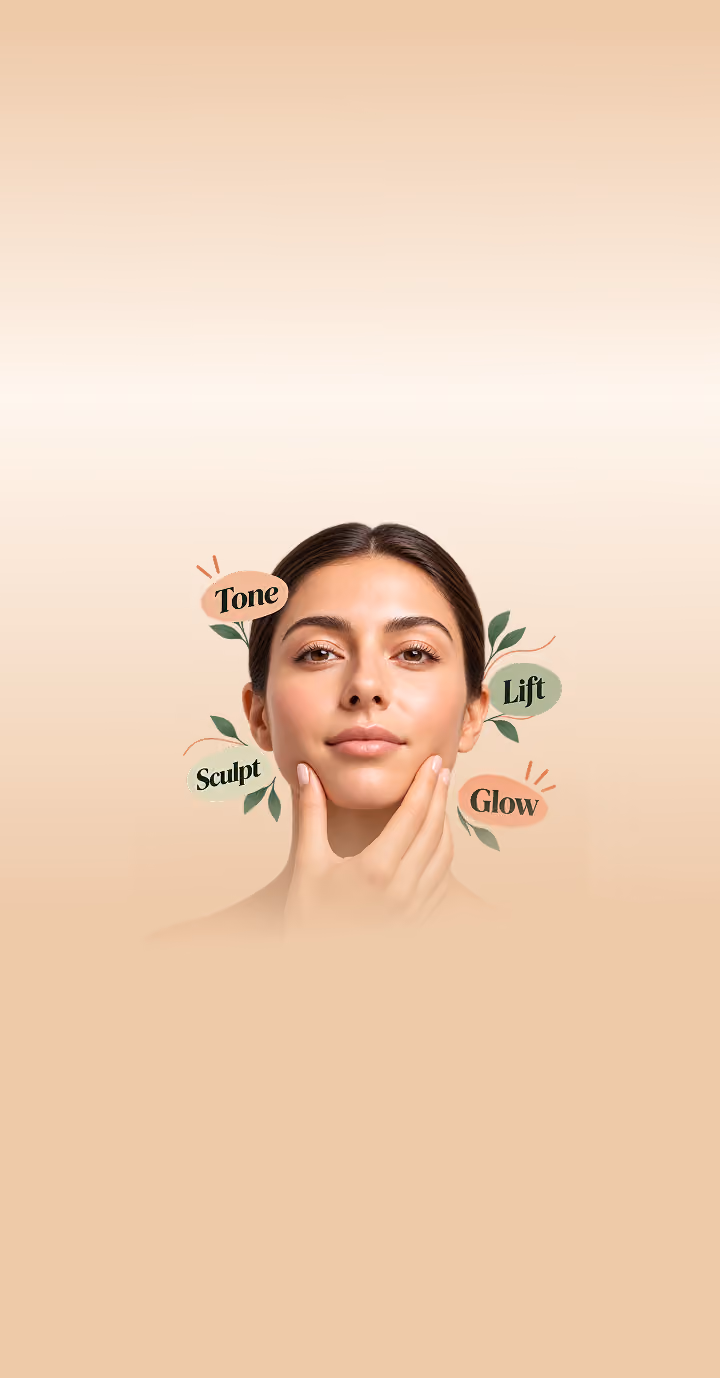 Woman doing face yoga exercises during a live online class with Shvasa